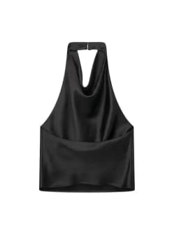 Women Fashion Satin Flowing Halterneck Tank Tops Sexy Backless With Button Female Camis Mujer