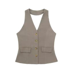 HH Women 2 Piece Set Halter Neck Single-Breasted Pocket Sleeveless Halter Vest Tops+High Waist Zipper Pockets Wide Leg Pant