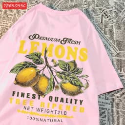 Summer Lemon Cherries Prints T-Shirts Cotton Women's Tops Oversize O-Neck Soft Short Sleeve tees Street Casual Womans Clothes