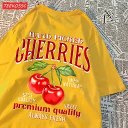 Summer Lemon Cherries Prints T-Shirts Cotton Women's Tops Oversize O-Neck Soft Short Sleeve tees Street Casual Womans Clothes