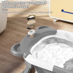 Foldable Baby Bathtub with Thermometer Non-Slip Bath Mat Cushion Support Portable Newborn Shower Tub for 0-15M Travel Bath Pool