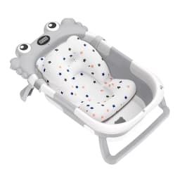 Foldable Baby Bathtub with Thermometer Non-Slip Bath Mat Cushion Support Portable Newborn Shower Tub for 0-15M Travel Bath Pool