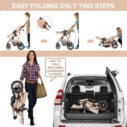 3 in 1 Prams Travel System, Pushchair with Height Adjustable Handle, Travel Pram with Mosquito Net, Baby Stroller with Aluminum