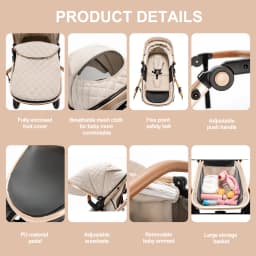 3 in 1 Prams Travel System, Pushchair with Height Adjustable Handle, Travel Pram with Mosquito Net, Baby Stroller with Aluminum
