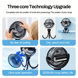 Portable Flexible Tripod Mini Fan 3-Speed Rechargeable Stroller Fan with 360° Rotation Hands-Free Personal Cooling Fan for Baby