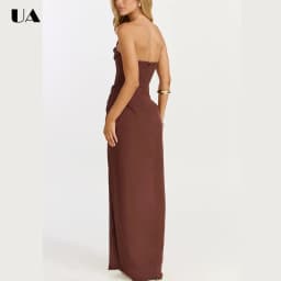 ULBYANRY Sexy Corset High-slit Draped Prom Dress, Simple Strapless Long Evening Dress, Customized Solid Sleeveless Party Dress