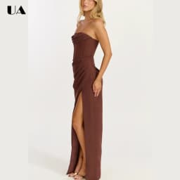 ULBYANRY Sexy Corset High-slit Draped Prom Dress, Simple Strapless Long Evening Dress, Customized Solid Sleeveless Party Dress