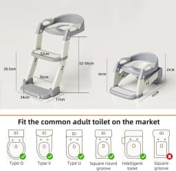 Kids Potty Training Seat With Steps, 3 In 1 Toddler Toilet Ladder Seat, Soft Mat Non-slip Splash Guard Toilet Seat (Grey)