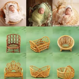 Newborn Photography Props Rattan Vintage Handmade Baby Shooting Bed Wood Bamboo Bench Bed Basket Furniture Baby Photoshoot Prop