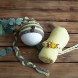 Newborn Stretch Knit Mohair Wrap Lace Frill Sewing Bonnet And Headband Photography Prop Baby Wrap Three Piece Set