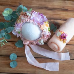 Newborn Stretch Knit Mohair Wrap Lace Frill Sewing Bonnet And Headband Photography Prop Baby Wrap Three Piece Set