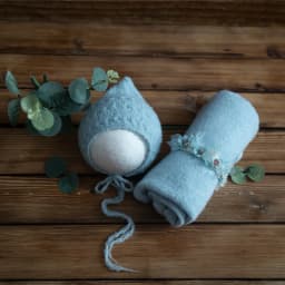 Newborn Stretch Knit Mohair Wrap Lace Frill Sewing Bonnet And Headband Photography Prop Baby Wrap Three Piece Set