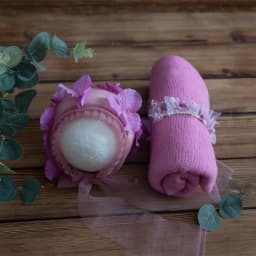 Newborn Stretch Knit Mohair Wrap Lace Frill Sewing Bonnet And Headband Photography Prop Baby Wrap Three Piece Set