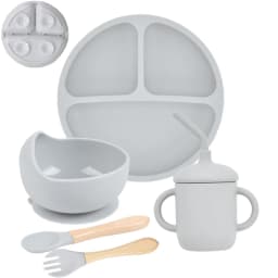 5Pcs/Set Baby Soft Silicone Tableware Kid Feeding Dishe Sucker Plate Bowl Spoon Fork Set Children Dishes Non-slip Dinnerware Set