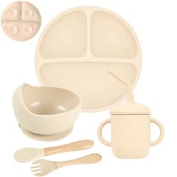 5Pcs/Set Baby Soft Silicone Tableware Kid Feeding Dishe Sucker Plate Bowl Spoon Fork Set Children Dishes Non-slip Dinnerware Set