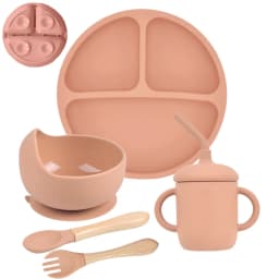 5Pcs/Set Baby Soft Silicone Tableware Kid Feeding Dishe Sucker Plate Bowl Spoon Fork Set Children Dishes Non-slip Dinnerware Set