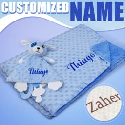 Personalized Baby Blanket Custom Name Soft Minky Dot 2-Piece Blanket Set Baby Shower Gift for Boys Girls