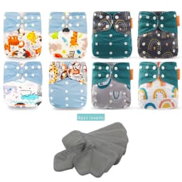 Happyflute New OS Pocket Nappy Set Adjustable 8pcs Diape+8pcs Bamboo Charcoal Insert Waterproof&Reusable Washable Baby Diaper