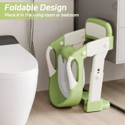 2-in-1 Toddler Toilet Ladder Seat – Adjustable Potty Training Seat with Non-Slip Steps & Anti-Slip Pads, Foldable for Boys & Girls, Bathroom Toilet Trainer (Grey Green Purple)