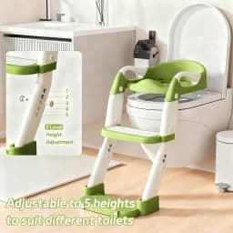 2-in-1 Toddler Toilet Ladder Seat – Adjustable Potty Training Seat with Non-Slip Steps & Anti-Slip Pads, Foldable for Boys & Girls, Bathroom Toilet Trainer (Grey Green Purple)