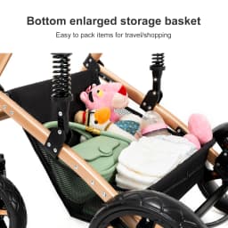 3-in-1 Baby Stroller Travel System with Infant Car Seat and Reversible Convertible Bassinet, Compact One-Hand Fold Lightweight Pushchair Pram, All-Terrain Shock-Absorbing EVA Wheels, Adjustable Canopy, Soft Cushion, Large Basket, 5-Point Harness, Suitable