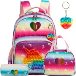 Meetbelify 16.5'' POP Backpack for Girls Kids Elementary Preschool Student with Lunch Box Pencil Case 3 in 1