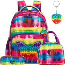 Meetbelify 16.5'' POP Backpack for Girls Kids Elementary Preschool Student with Lunch Box Pencil Case 3 in 1