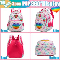 Meetbelify 16.5'' POP Backpack for Girls Kids Elementary Preschool Student with Lunch Box Pencil Case 3 in 1