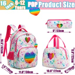Meetbelify 16.5'' POP Backpack for Girls Kids Elementary Preschool Student with Lunch Box Pencil Case 3 in 1