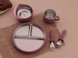 5PCS Stainless Steel Dishes Plate Baby Feeding Set With Detachable Silicone Sucker Bowl BPA Free Infant Fork Spoon Cup Gifts