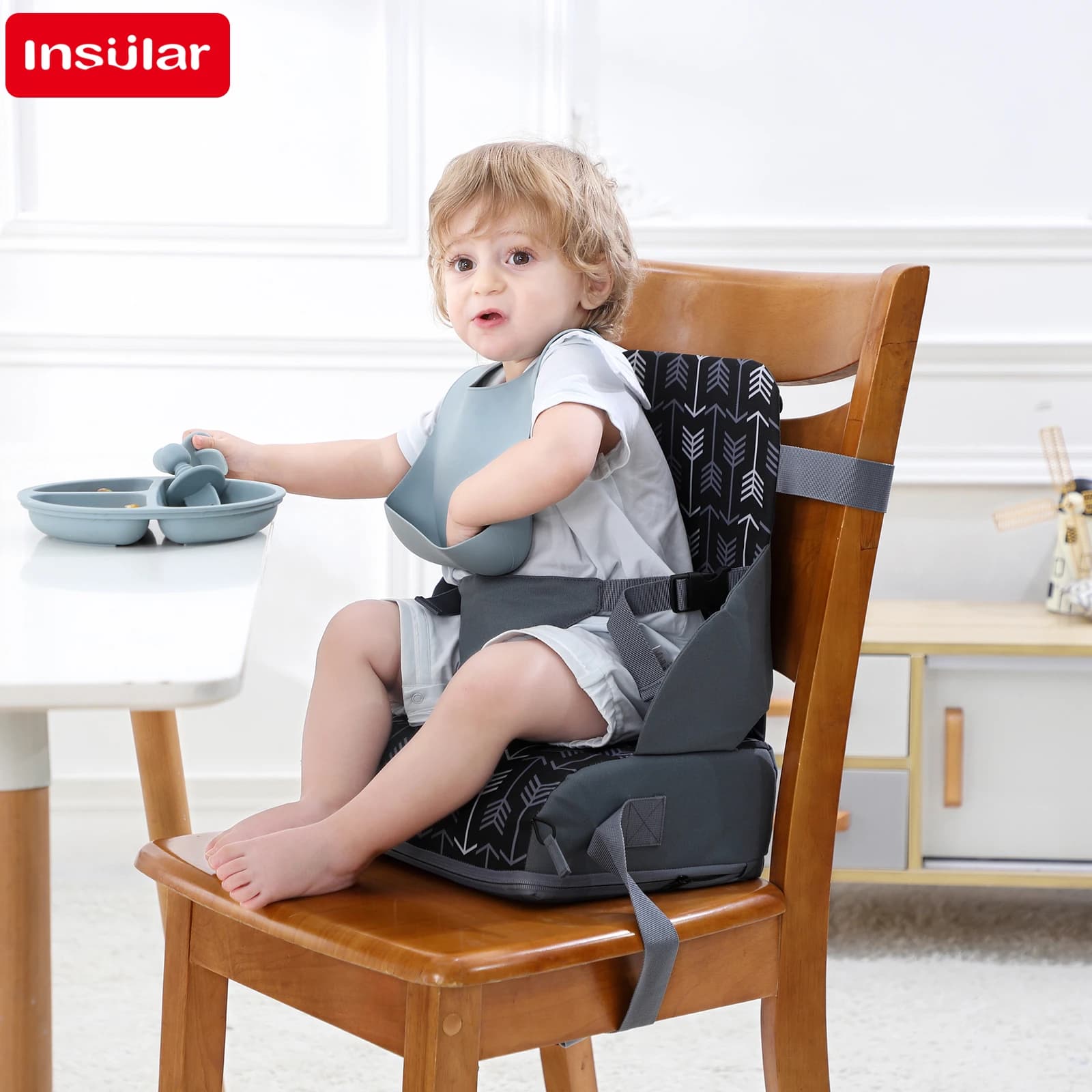 INSULAR Portable Foldable Anti Slip Children's Seat High Cushion Baby Dining Chair High Cushion Children's Travel Supplies