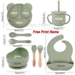 8Pcs/5Pcs Silicone Tableware For Kids Baby Feeding Set Cartoon Plate Personalized Name Sucker Cup Plate Bowl Bib Newborn Gift