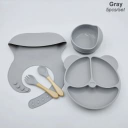 8Pcs/5Pcs Silicone Tableware For Kids Baby Feeding Set Cartoon Plate Personalized Name Sucker Cup Plate Bowl Bib Newborn Gift
