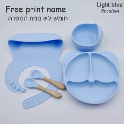 8Pcs/5Pcs Silicone Tableware For Kids Baby Feeding Set Cartoon Plate Personalized Name Sucker Cup Plate Bowl Bib Newborn Gift