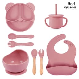 8Pcs/5Pcs Silicone Tableware For Kids Baby Feeding Set Cartoon Plate Personalized Name Sucker Cup Plate Bowl Bib Newborn Gift