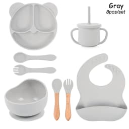 8Pcs/5Pcs Silicone Tableware For Kids Baby Feeding Set Cartoon Plate Personalized Name Sucker Cup Plate Bowl Bib Newborn Gift