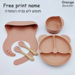 8Pcs/5Pcs Silicone Tableware For Kids Baby Feeding Set Cartoon Plate Personalized Name Sucker Cup Plate Bowl Bib Newborn Gift