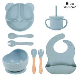 8Pcs/5Pcs Silicone Tableware For Kids Baby Feeding Set Cartoon Plate Personalized Name Sucker Cup Plate Bowl Bib Newborn Gift