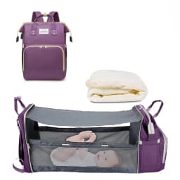 Foldable 3-in-1 Diaper Bag Backpack with USB Charge Waterproof Travel Bag Baby Bed And Changing Mat Included