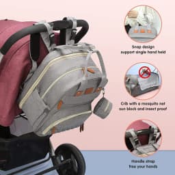 Foldable 3-in-1 Diaper Bag Backpack with USB Charge Waterproof Travel Bag Baby Bed And Changing Mat Included
