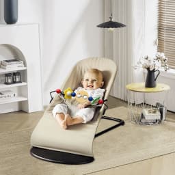 AnGku Baby Rocking Chair Foldable Baby Swing Chair for 0-12 Months Three-speed Height Adjustment Baby Bouncer with Toys