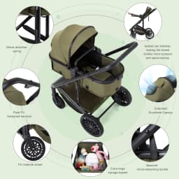Luxurious 3 in 1 Portable Travel Baby Stroller High Landscape Aluminum Frame Foldable Pram Newborn Infant Four-Wheel Carriage