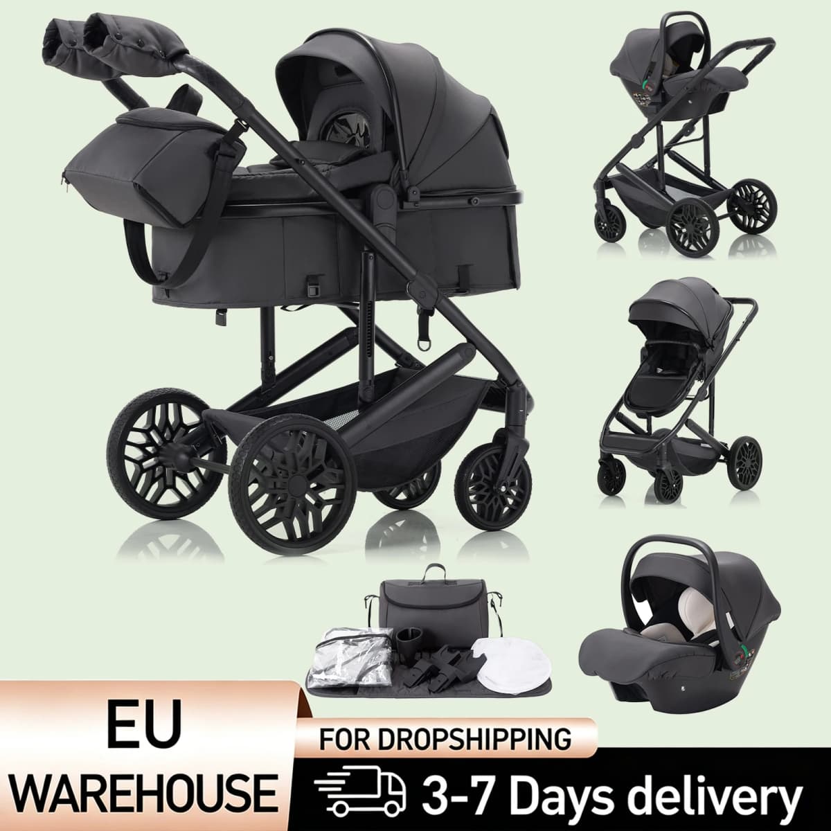 Luxurious 3 in 1 Portable Travel Baby Stroller High Landscape Aluminum Frame Foldable Pram Newborn Infant Four-Wheel Carriage