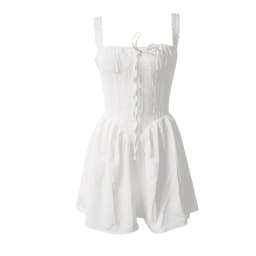 High Quality Sweet Backless Mini Dress Women Elegant Lace Hem Chest Wrap Suspenders Dresses Summer White Robes Vestidos