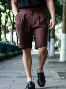 POT&CRAFTSMAN spring and summer Italian casual five-minute shorts men's pure linen high-waisted Paris button loose Chinese pants