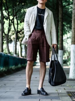 POT&CRAFTSMAN spring and summer Italian casual five-minute shorts men's pure linen high-waisted Paris button loose Chinese pants