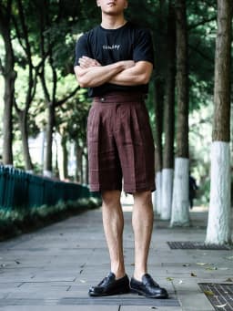 POT&CRAFTSMAN spring and summer Italian casual five-minute shorts men's pure linen high-waisted Paris button loose Chinese pants