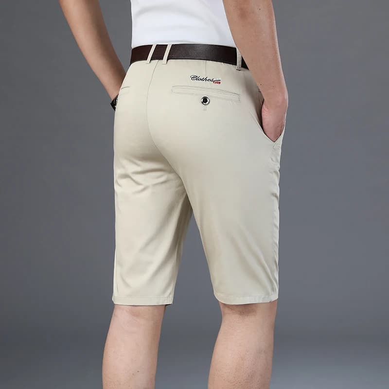 6 Color Casual Shorts Men 2025 Summer New Straight Elastic Business Fashion Thin Short Pants Male Brand Khaki Beige Black Navy