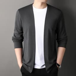 New Men's Casual Solid Color Long Sleeved Cardigan Cloak Spring and Autumn Fashionable Comfortable Top