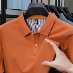 100% Pure Cotton Short-Sleeved Men's Polo Shirt Summer Boutique Fashion High-Quality Top Solid Color Collar Back Striped T-Shirt
